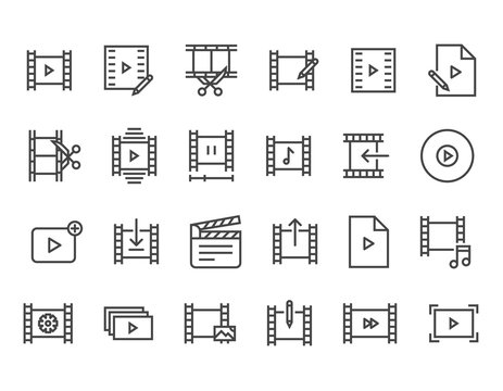 Set of Video Editing Related Vector Line Icons. Contains such Icons as Filters, Frame Rate and more. Editable Stroke. 48x48 Pixel Perfect