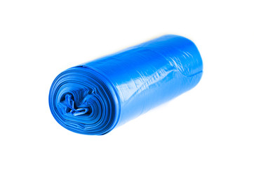 Stack of blue garbage bag, isolated on white