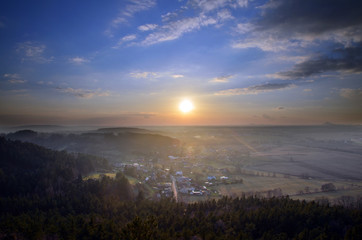 Sunset, view from Drabske Svetnicky, Bohemian paradise on Dneboh village