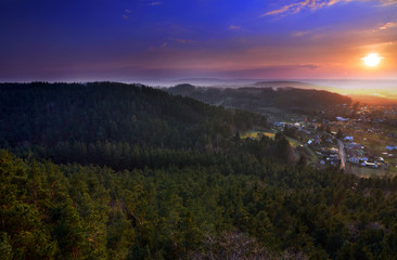 Sunset, view from Drabske Svetnicky, Bohemian paradise on Dneboh village