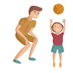 Father and child basketball vector cartoon illustration
