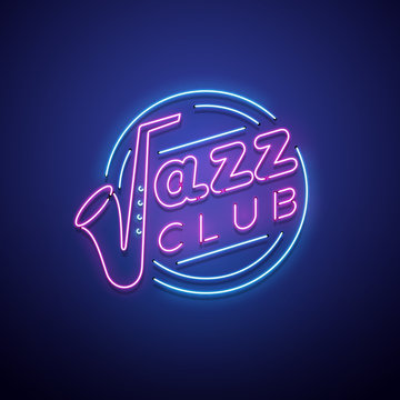 Jazz club neon sign. Vector illustration.