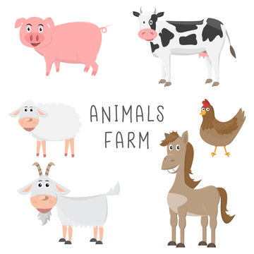 set of animals in the farm cartoon flat design
