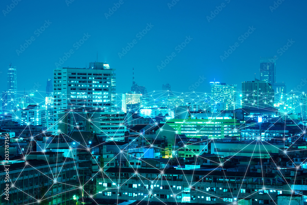 Aufkleber abstract web network and line connection cover modern city