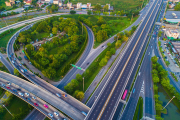 Fototapeta na wymiar Highway transport traffic road with vehicle movement sunset