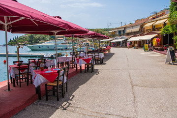 Traditional restaurants by the sea at Sivota village in Lefkada ionian island in Greece