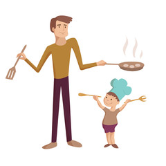 Dad with son cartoon illustration