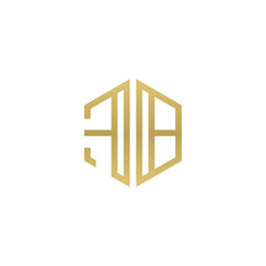 Initial letter FB, minimalist line art hexagon shape logo, gold color