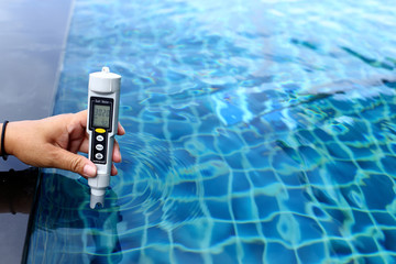 Resort Private pool has weekly check maintenance test, Salt Meter Level, to make sure water is...