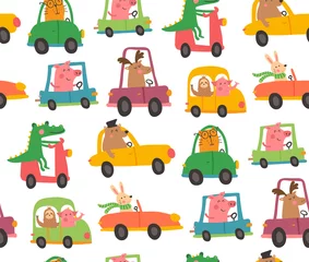 Wallpaper murals Animals in transport drivers pattern