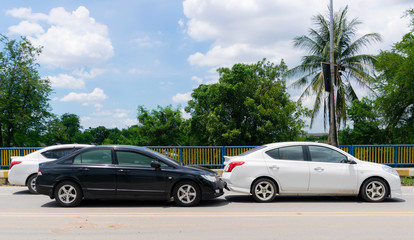 Car crash from car accident on the road in wait insurance..