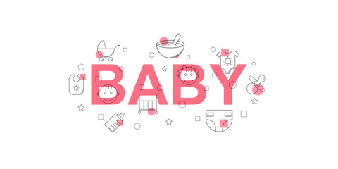 Baby vector banner. Word with line icon. Vector background