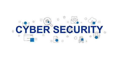 Cyber security vector banner. Word with line icon. Vector background