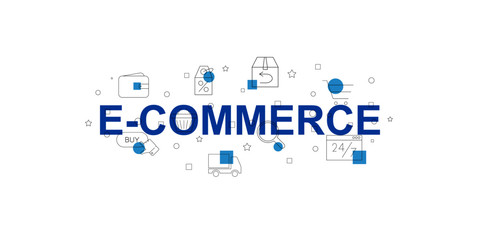 E-commerce vector banner. Word with line icon. Vector background