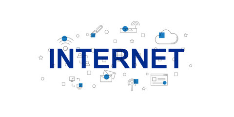 Internet vector banner. Word with line icon. Vector background