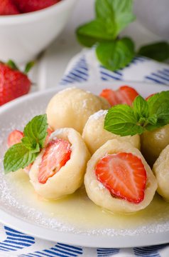 Stuffed strawberry dumplings