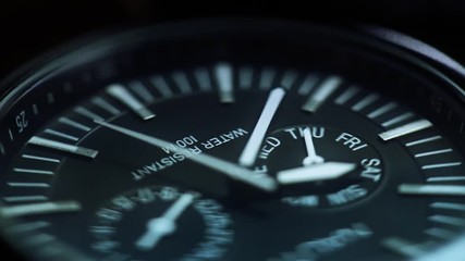 Extreme close up hand watch time lapse. Macro