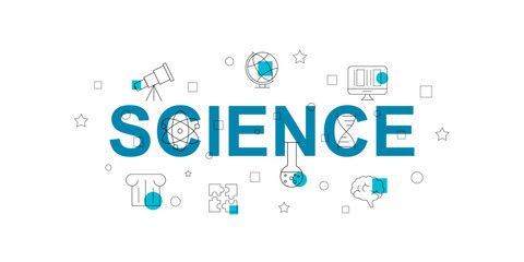 Science vector banner. Word with line icon. Vector background