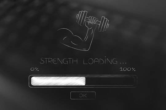 strength loading arm holding dumbbell and progress bar below