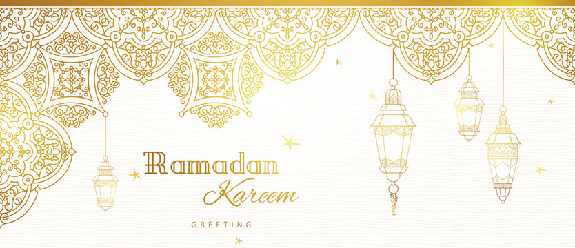 Golden card for Ramadan Kareem greeting.