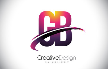 Obraz premium GB G B Purple Letter Logo with Swoosh Design. Creative Magenta Modern Letters Vector Logo.