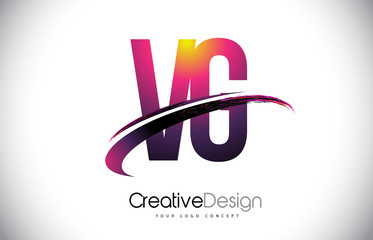 VG V G Purple Letter Logo with Swoosh Design. Creative Magenta Modern Letters Vector Logo.