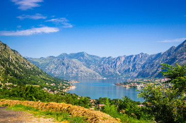 Obraz premium Panoramic view on Kotor bay and old town Kotor, Montenegro.