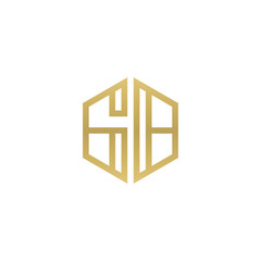 Initial letter GB, minimalist line art hexagon shape logo, gold color
