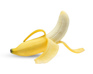 peeled gold banana isolated on white background