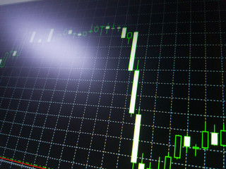 Abstract financial trading graphs on monitor. Background with currency bars and candles