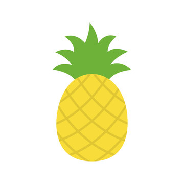 Pineapple tropical sweet summer fruit, vector graphic icon. Yellow pineapple with green leaves.
