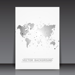 World map silhouette with connection grid - editable flyer template vector illustration - network concept design