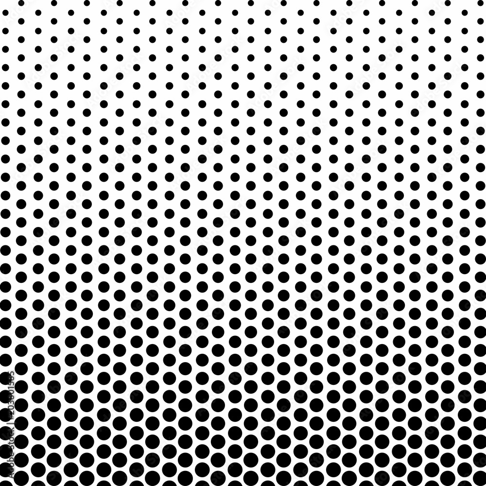 Poster Abstract black and white color of circle shapes halftone pattern. Texture pixel Curved mosaic dotted background. Pop art template. Vector illustration