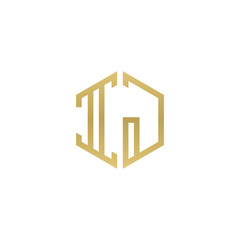 Initial letter IJ, minimalist line art hexagon shape logo, gold color