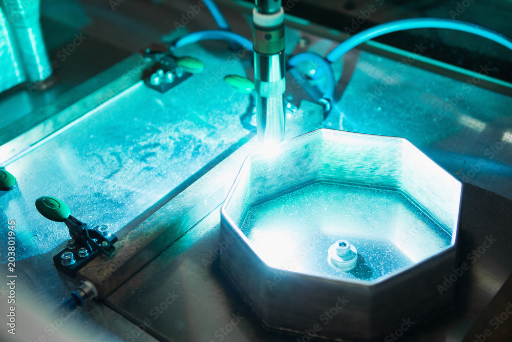 Aufkleber Automatic welding robot in a modern factory in operation. Assembly line