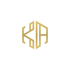 Initial letter KA, minimalist line art hexagon shape logo, gold color