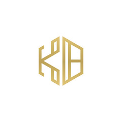 Initial letter KB, minimalist line art hexagon shape logo, gold color