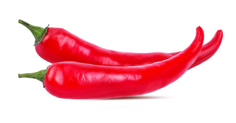 Fresh hot red chili pepper isolated on white background with clipping path