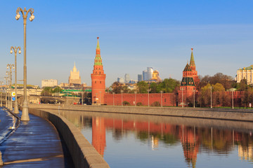 Moscow Kremlin in sunny spring morning. View from Sofiyskaya embankment