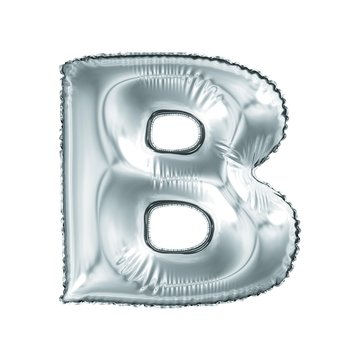 Silver letter B made of inflatable balloon isolated on white background.