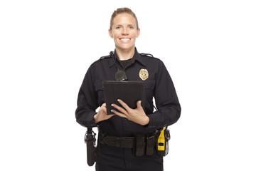 Lady female officer with digital tablet