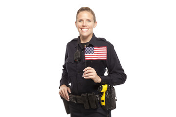 Police officer with American flag