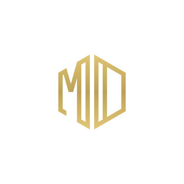 recommend clip art: Initial letter MD, MO, minimalist line art hexagon shape logo, gold color