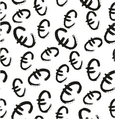 Pen Euro Symbol Seamless Pattern & Background Freehand Set 02