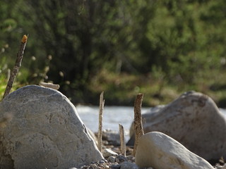 Fluss Izar in der Nähe von Dorf Fleck im Frühjahr
