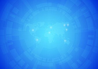 World map with technological background. Communications network map of the world, vector illustration.
