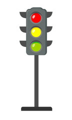Icon cartoon traffic light. Signals with red light above yellow and green. Isolated on white background. Vector