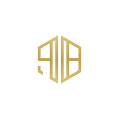 Initial letter PB, minimalist line art hexagon shape logo, gold color