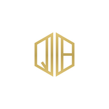 recommend clip art: Initial letter QB, minimalist line art hexagon shape logo, gold color