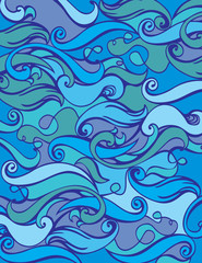 Vector Color Hand drawing Wave Sea Background. Abstract ocean texture. Textile with wave motives.